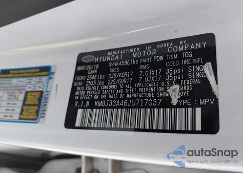 2018 Hyundai Tucson Sel z USA, uszkodzony, nr VIN KM8J33A46JU717037